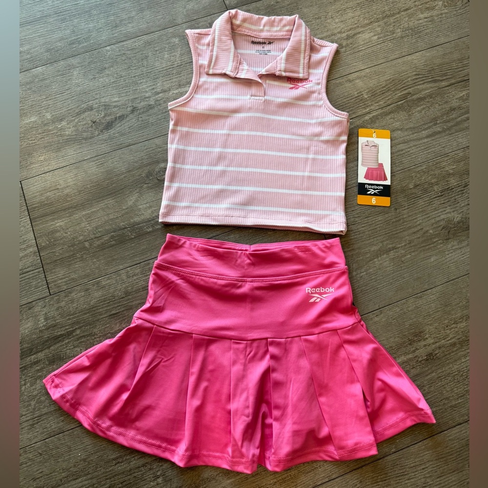 BUNDLE 2 ITEMS FOR $8✨

Reebok Pink and White Striped Tank with Skirt